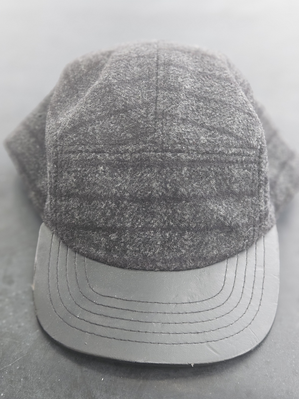 Gray Wool-Blend Cap with Leather Brim